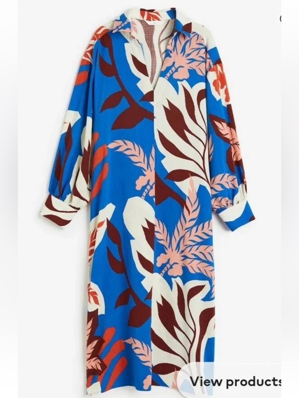 H&M Multicolor Floral Print Button-Up — Blue, Red, Pink, White